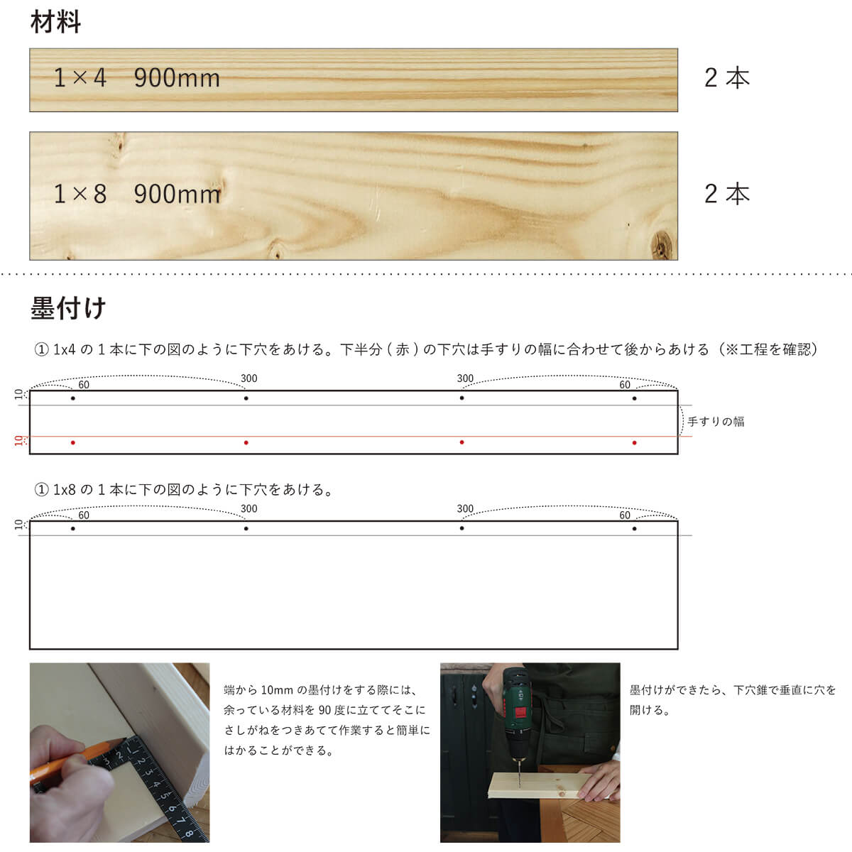 まずは墨付けと下穴