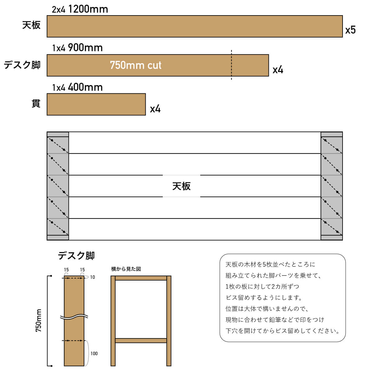 ねじを留める場所に印をつけます