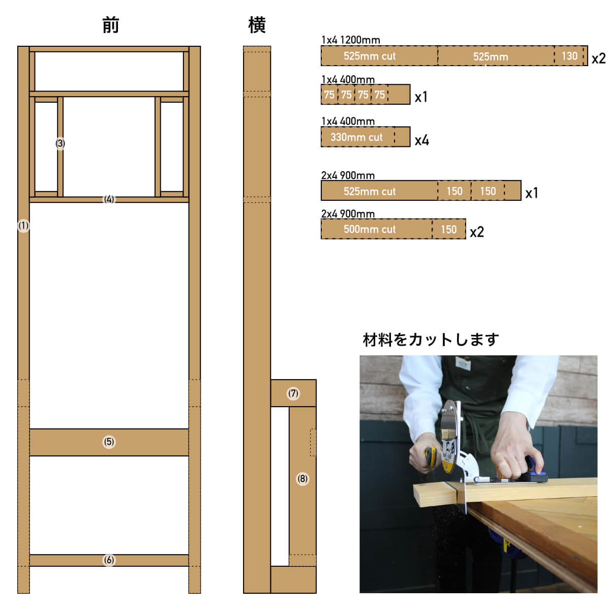 木材をカット、ニスを塗る