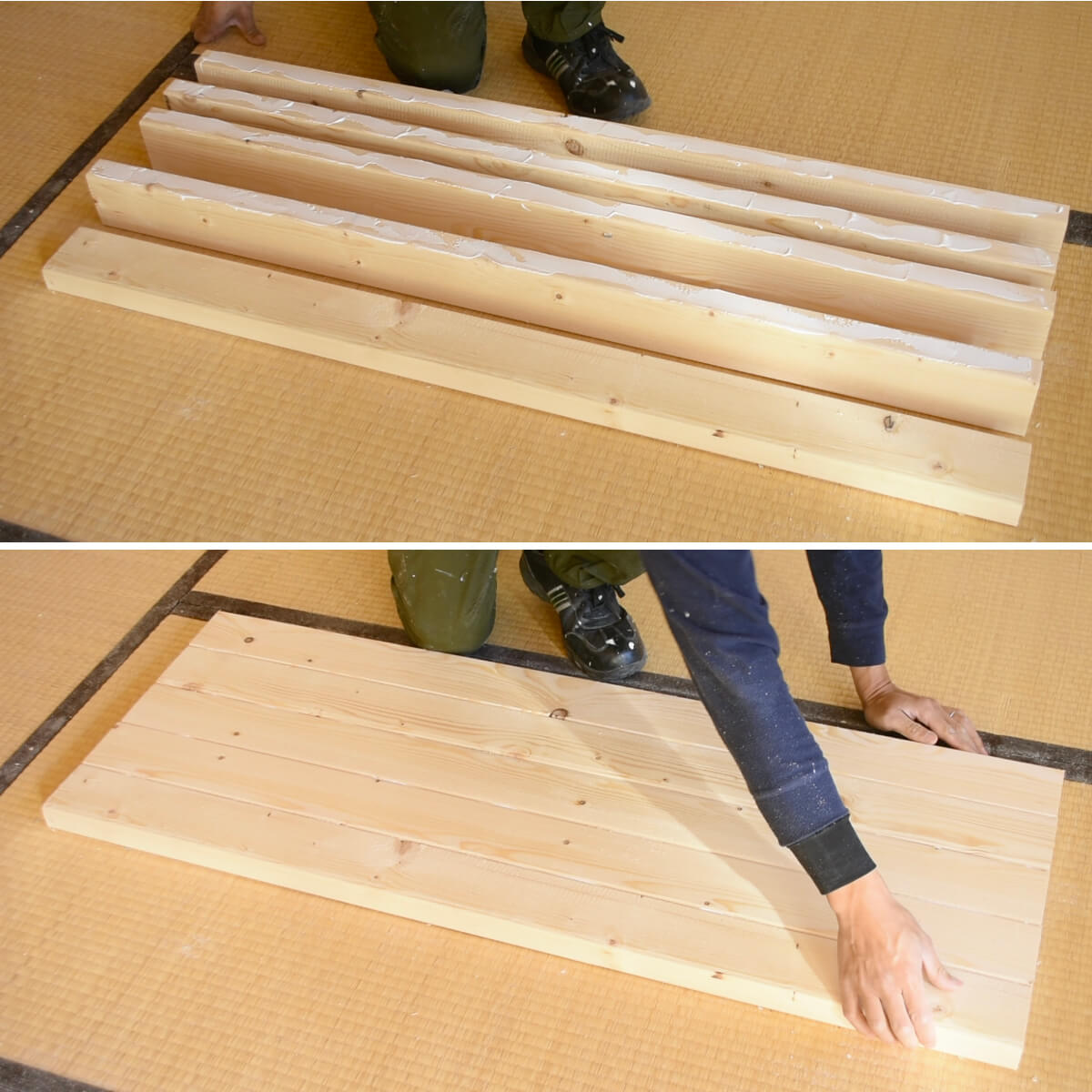 天板用の2x4を並べる